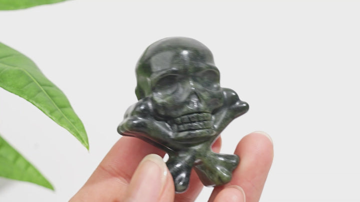 Natural Crystal Skull With Crossbone Carving