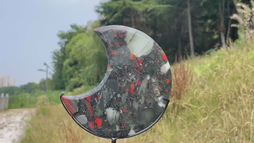Unique,Natural Crystal African Bloodstone Moon With Stand