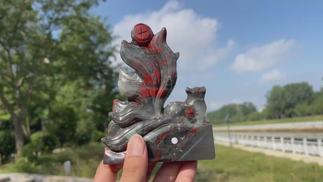 Unique,A Slightly Imperfect Natural Elegant African Bloodstone Nine-Tailed Fox
