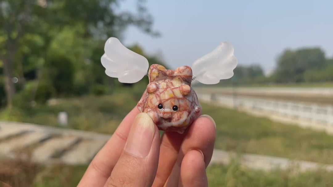 Natural Crystal Cute Wing Flying Pig
