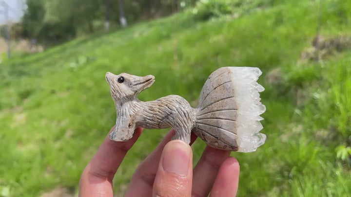 Natural Crystal Cluster Nine-Tailed Fox Carving