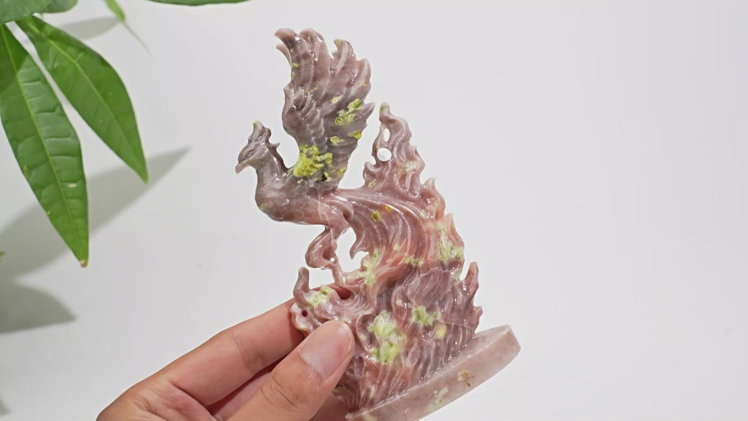 A Slightly Imperfect Natural Carving Red Calcite With Serpentine Phoenix