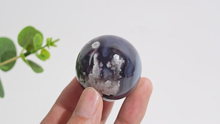 Natural Crystal Exquisite Black Flower Agate Sphere