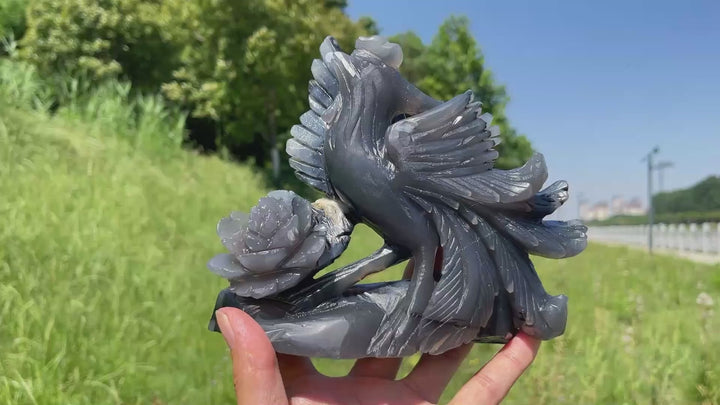 Unique,A Slightly Imperfect Natural Volcanic Agate Phoenix Carving