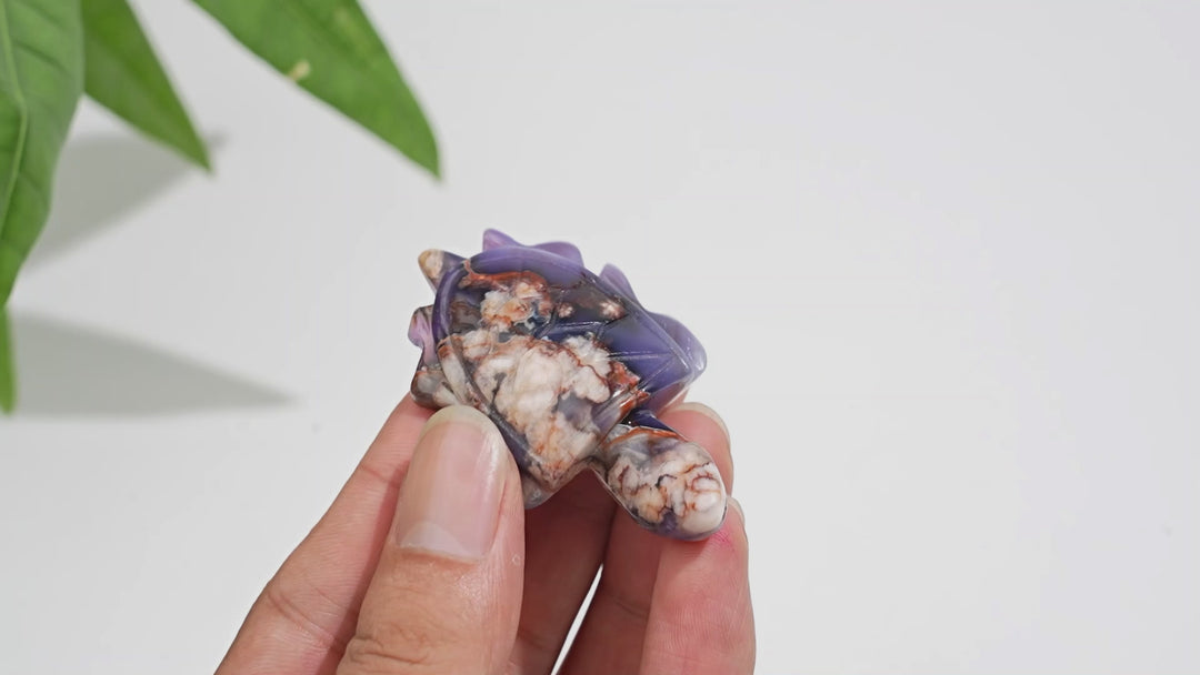 Natural Cute Blue Flower Agate Crystal Sea Turtle Carving