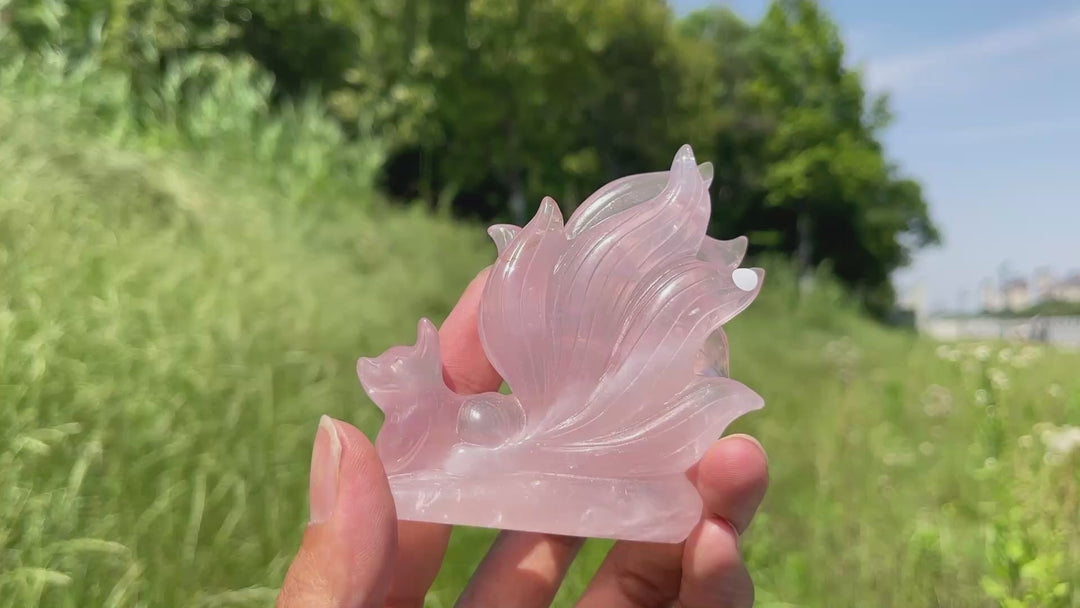 Unique,A Slightly Imperfect Natural Rose Quartz Nine-Tailed Fox Carving