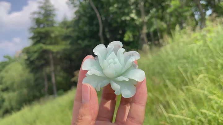 Unique,Natural Blue Quartzite Peony Flower Carving