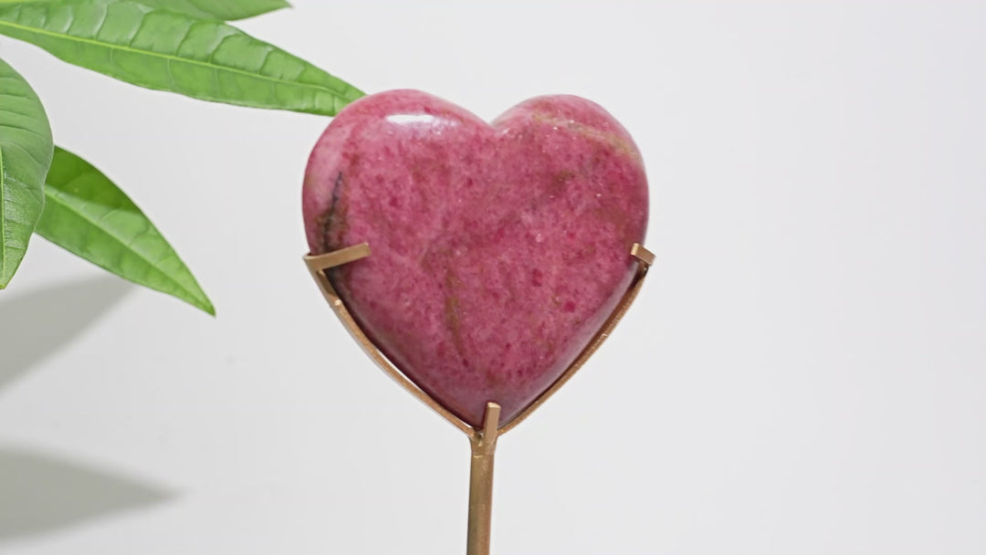 Unique,Natural Crystal Rhodonite In Quartz Heart With Stand