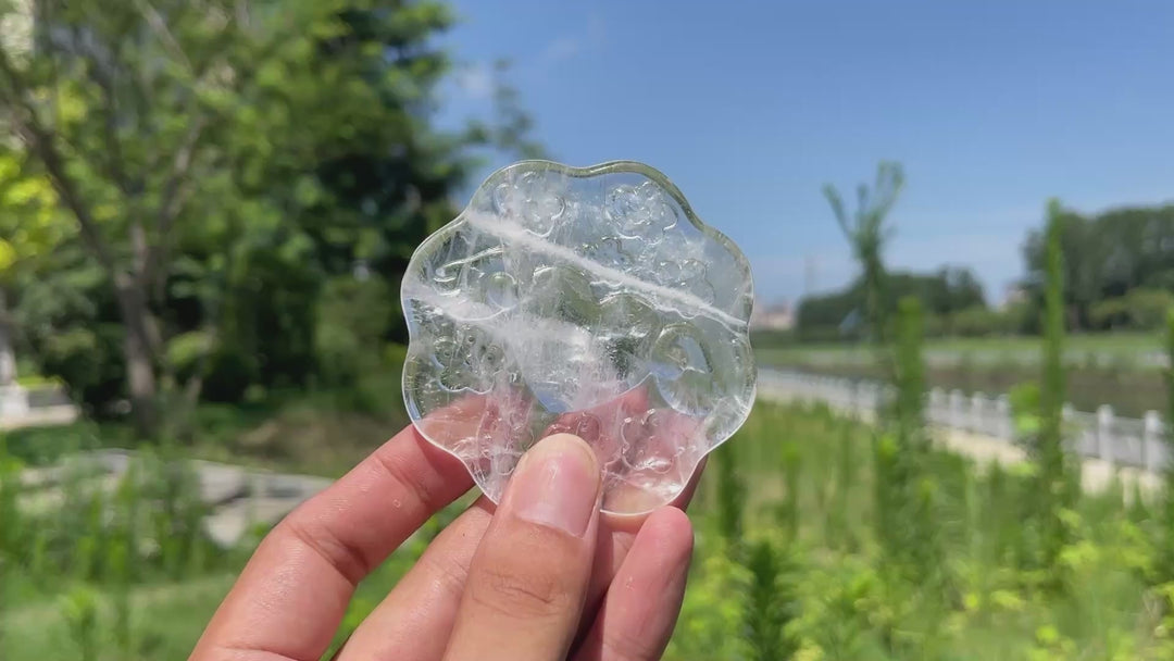 Natural Crystal Winged Flower Plaque Carving