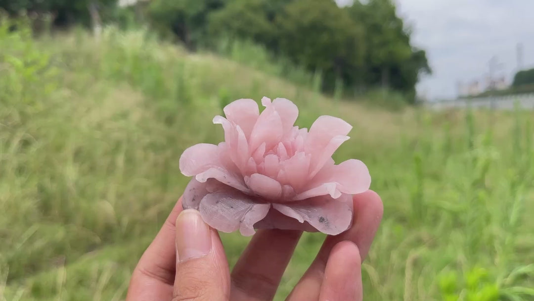 Unique,Natural Crystal Exquisite Peony Bloom Carving