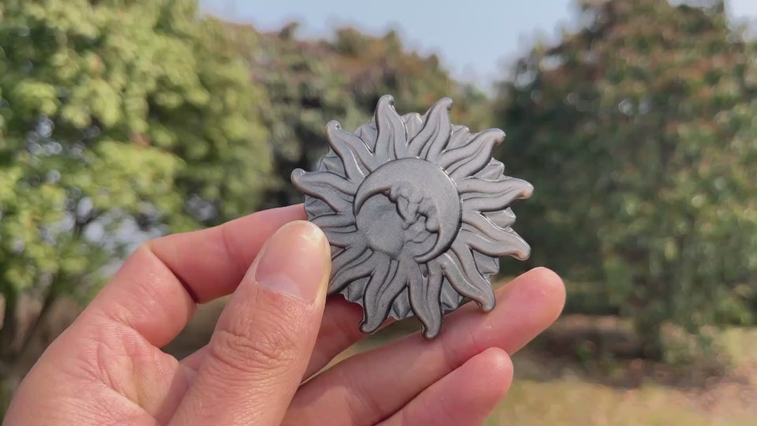 Natural Carving Silver Obsidian Sun & Moon