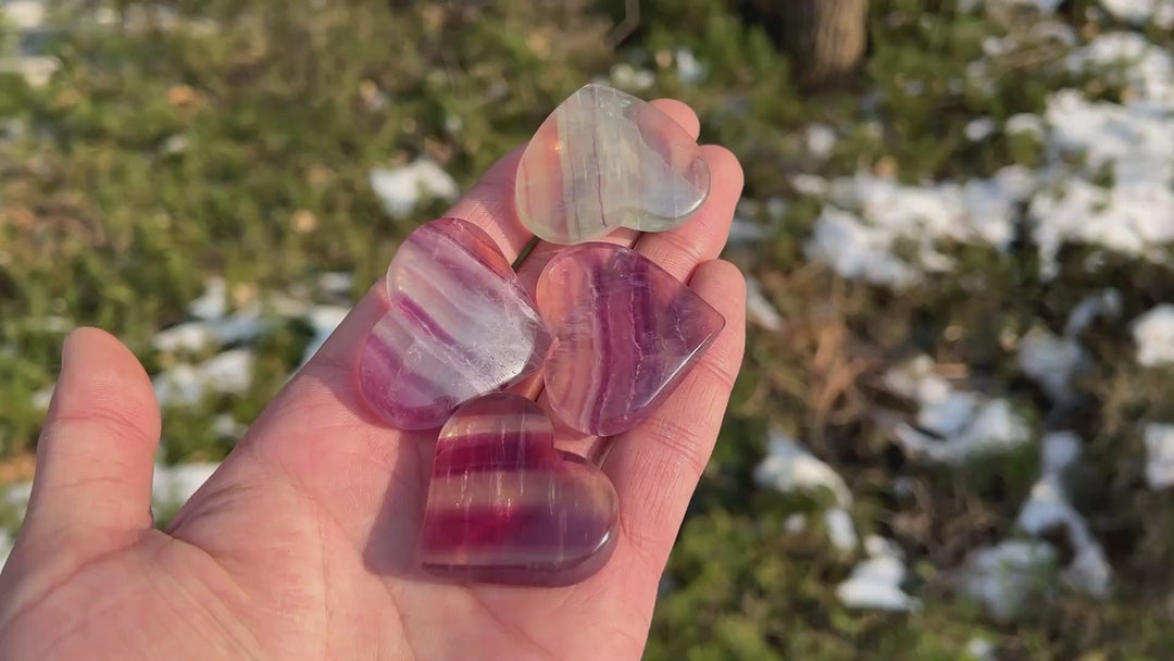 Natural Crystal Fluorite Heart Palm Stone