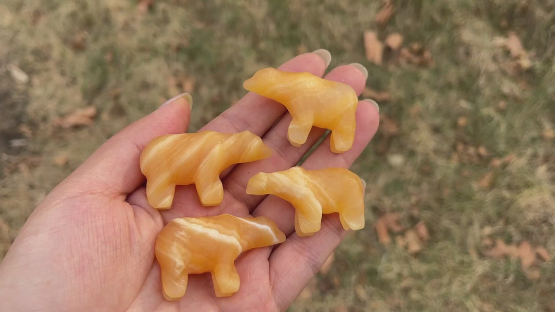 Natural Crystal Carving Yellow Calcite Polar Bear