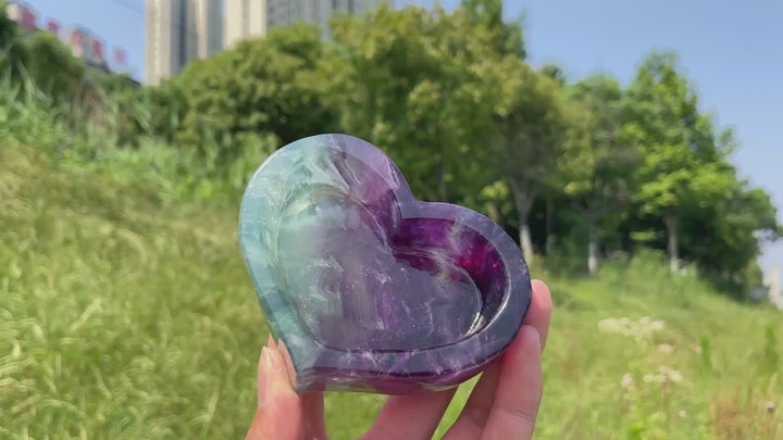 Natural Crystal Fluorite Heart Bowl Carving