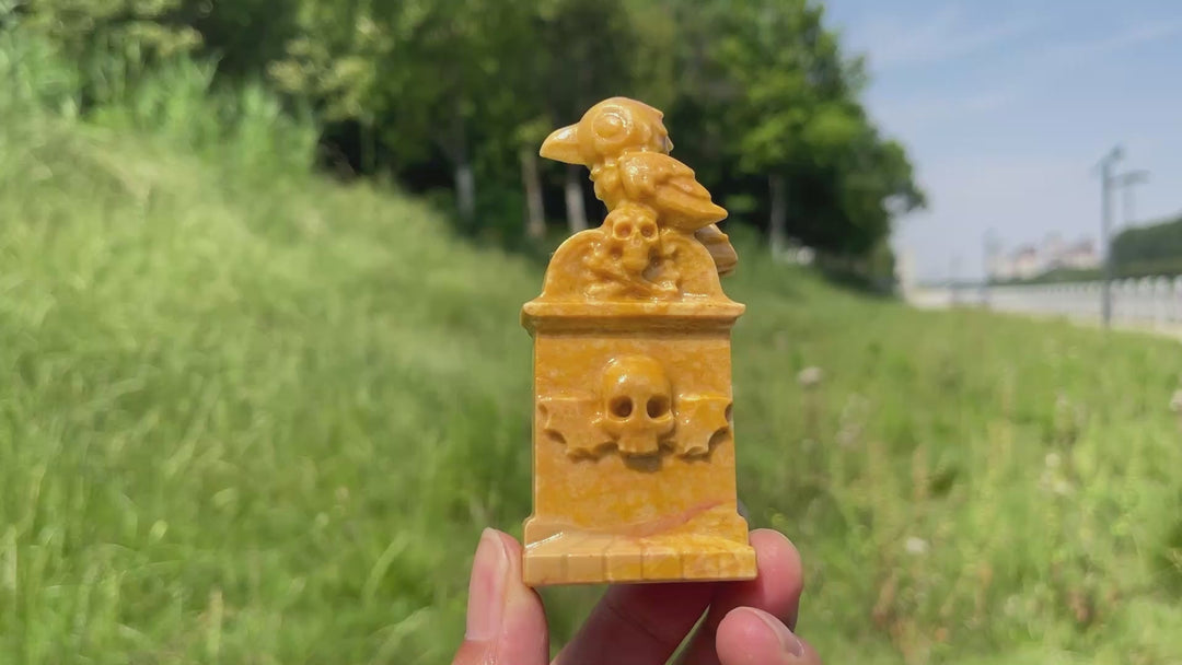 Natural Crystal Mystic Raven Tombstone Carving