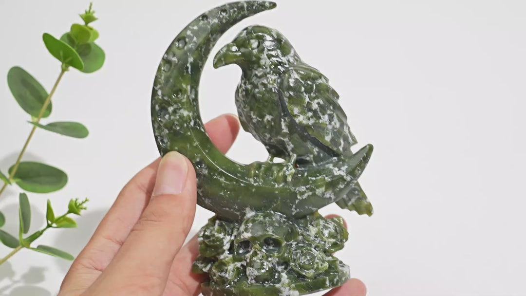 Natural Crystal Carving Moon Raven