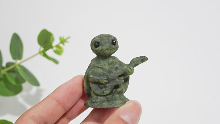 Natural Crystal Carving Serpentine Guitar Playing Turtle
