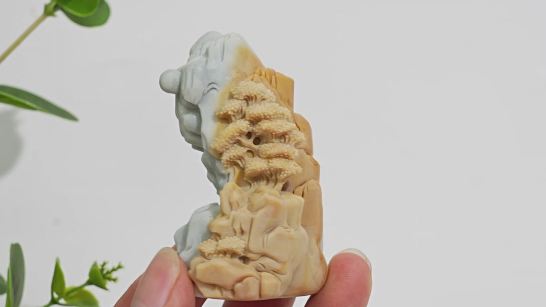 Unique,Natural Crystal Carving Scenic Alashan Agate Mountain Landscape