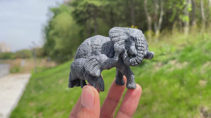 Natural Crystal Mother And Baby Elephant Carving