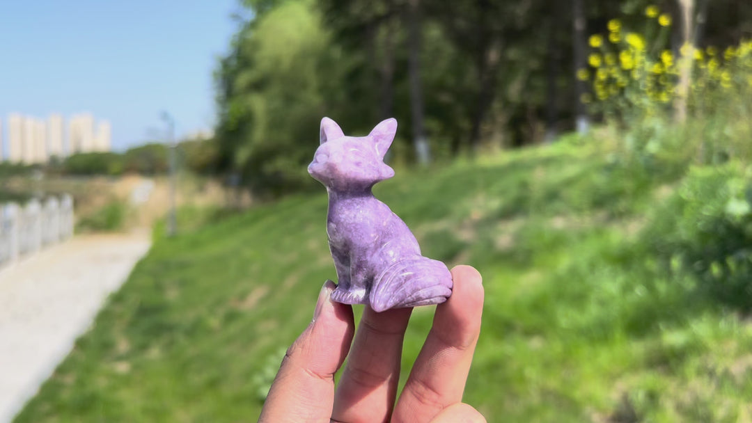 Natural Lepidolite Fox Carving