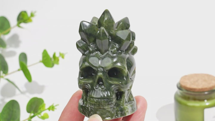 Natural Crystal Serpentine Crystal Cluster Skull Carving