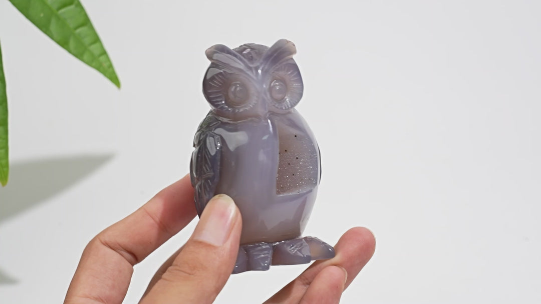 Unique,Natural Crystal Carving Exquisite Agate Geode Owl