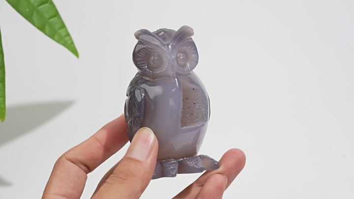 Unique,Natural Crystal Carving Exquisite Agate Geode Owl