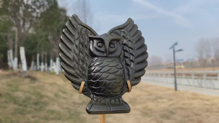 Unique Natural Crystal Carving Golden Obsidian Owl