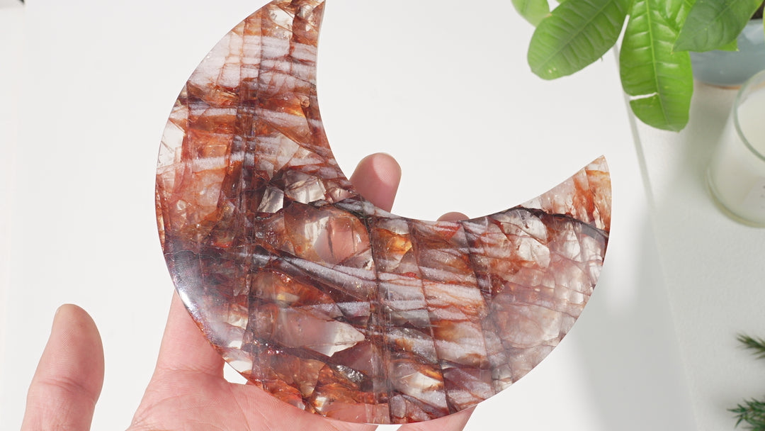 Unique, Natural Fire Quartz Moon