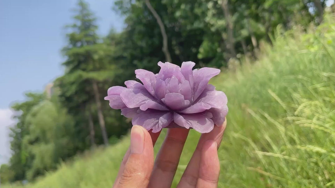 Unique,Natural Dreamy Lepidolite Peony Flower Carving
