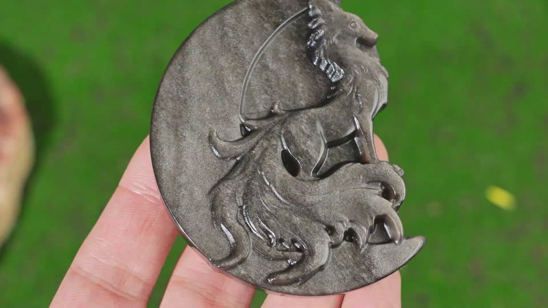 Natural Silver Obsidian Moon With Fox