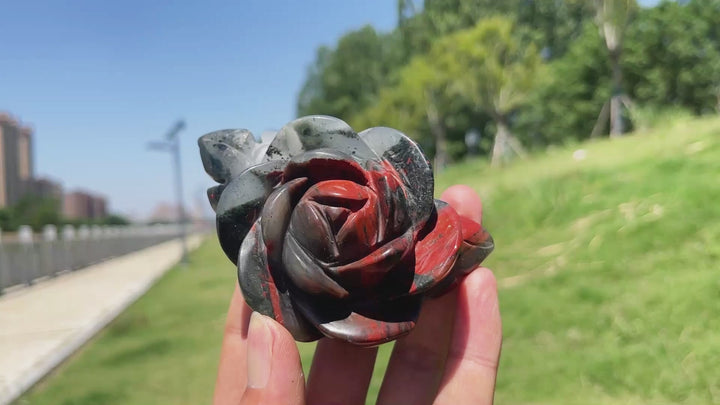 Unique,Natural African Bloodstone Crystal Rose Carving