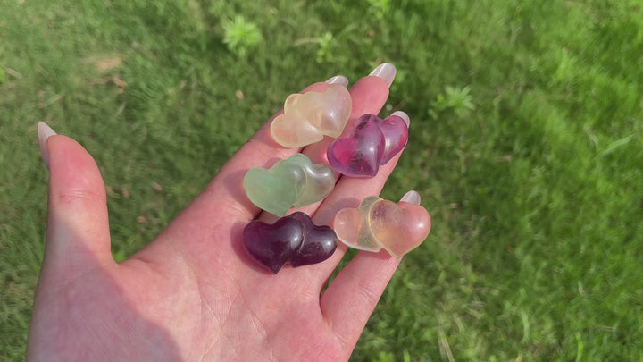 Natural Crystal Fluorite Mini Double Heart Carving