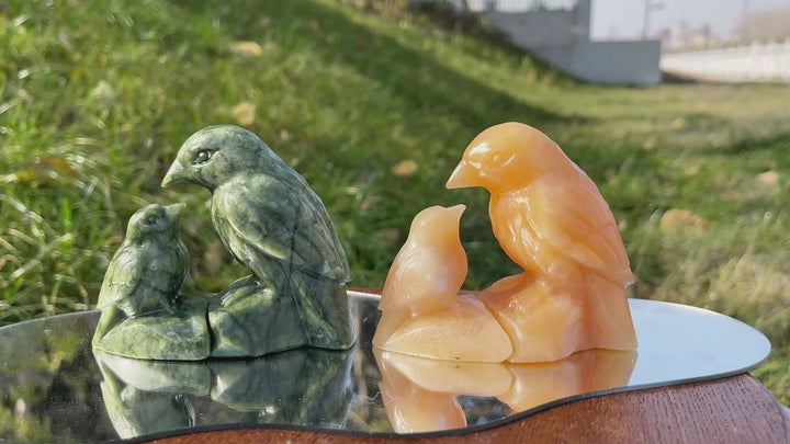 Natural Crystal Carving Magpie Mother And Child