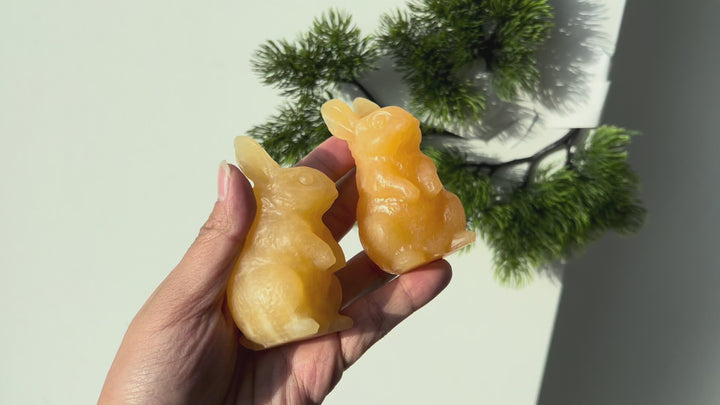 Natural Crystal Carving Yellow Calcite Rabbit