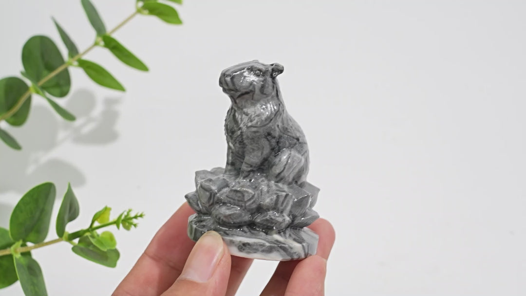 Natural Crystal Capybara Seated On Lotus Base Carving