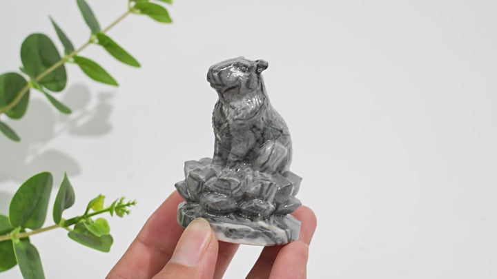 Natural Crystal Capybara Seated On Lotus Base Carving
