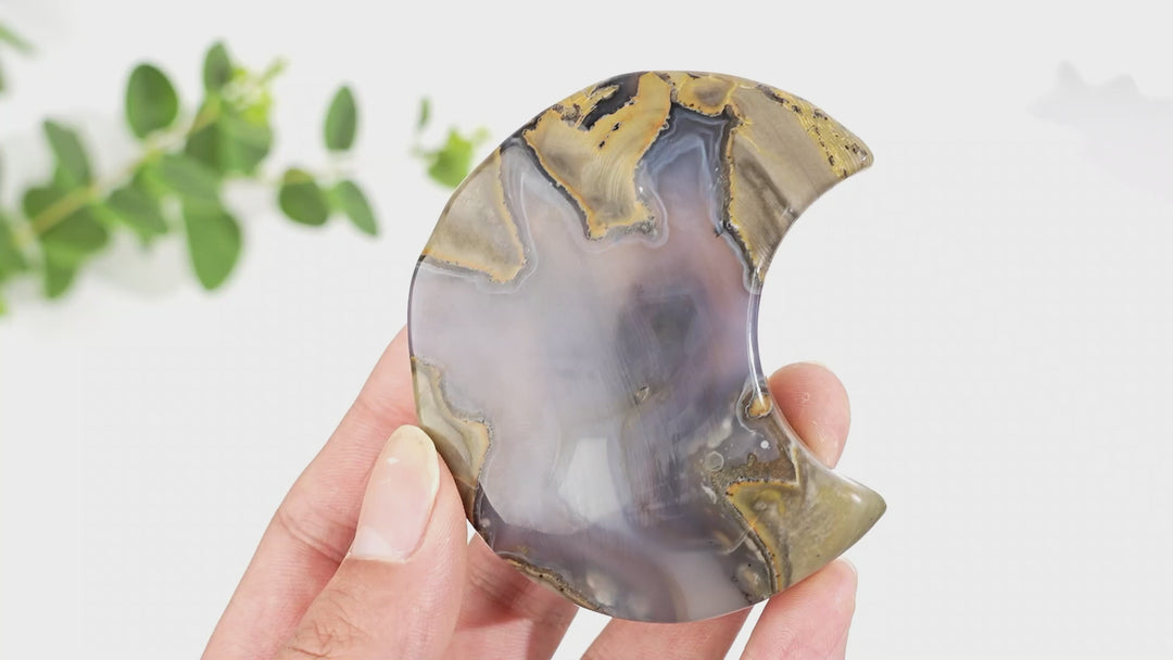 Unique,Natural Crystal Volcanic Agate Moon