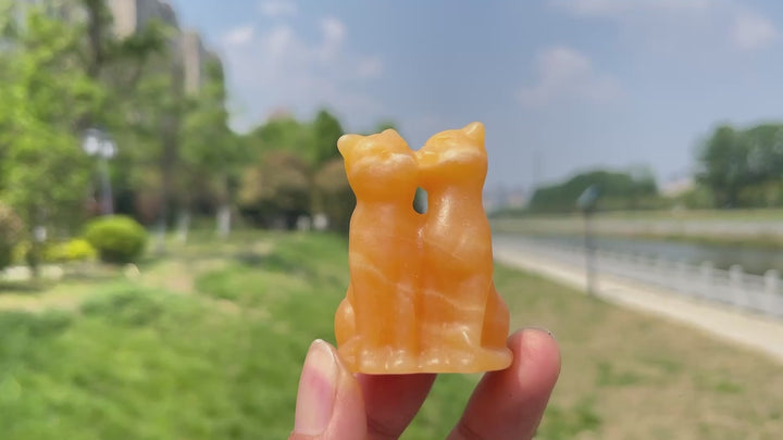 Natural Crystal Couple Cat Carving