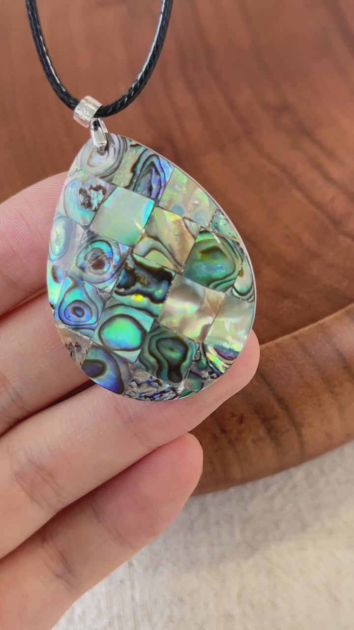 Natural Abalone Shell Inlay Teardrop Pendant