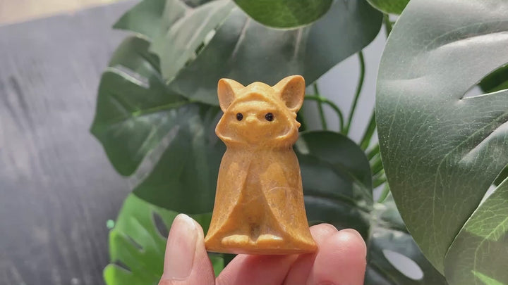 Natural Crystal Cloaked Cat Carving