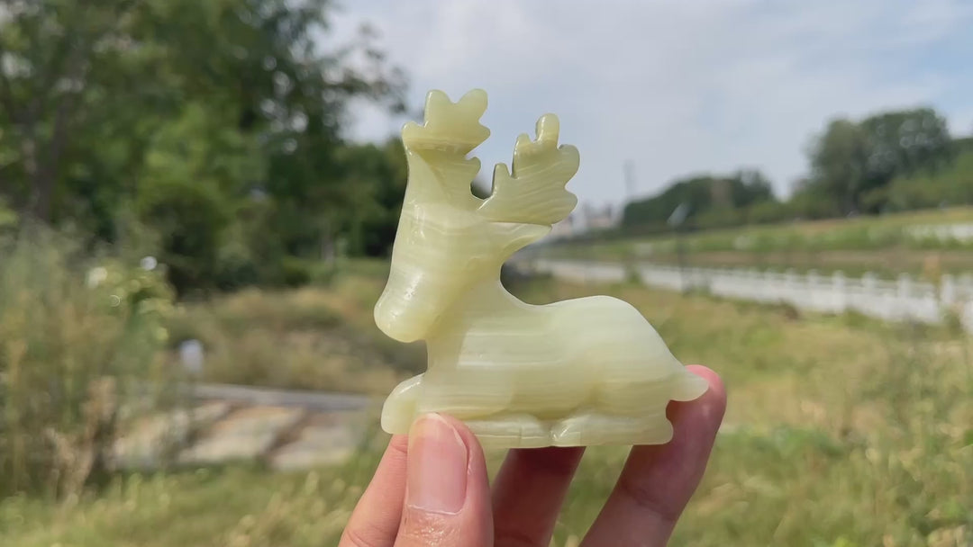 Natural Crystal Carving Afghanistan Jade Reindeer