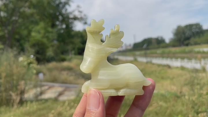 Natural Crystal Carving Afghanistan Jade Reindeer