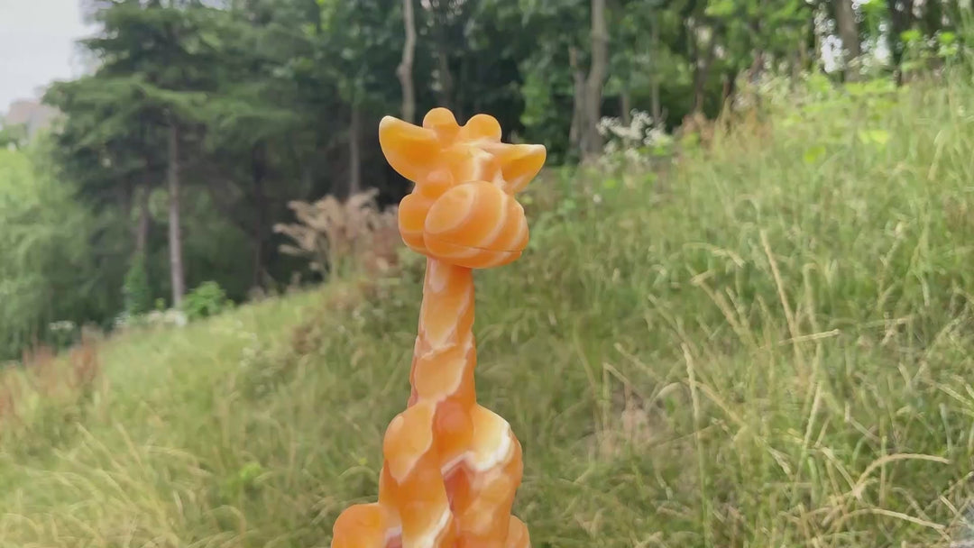 Unique,Natural Cute Yellow Calcite Sitting Giraffe Crystal Carving