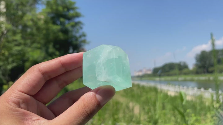 Natural Crystal Green Fluorite Cube