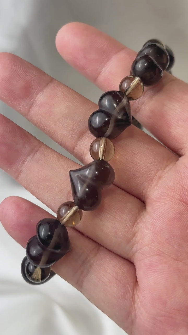 Ice Obsidian Heart Bead + Spacer Bead Bracelet 8.2-13.9mm