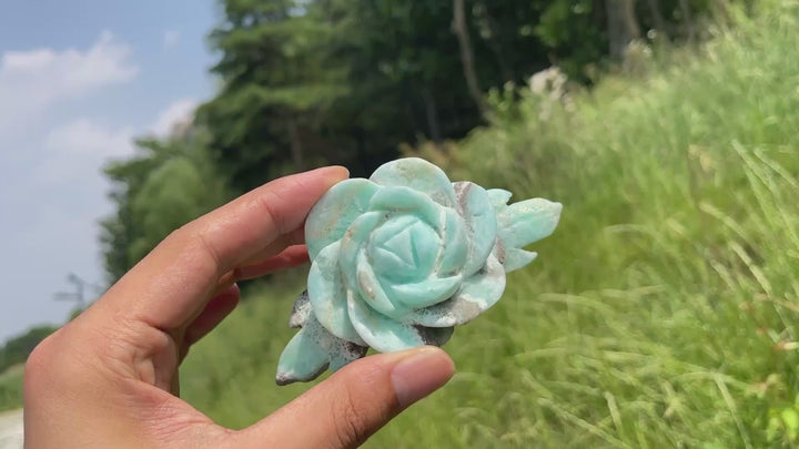 Unique,Natural Serene Hemimorphite Peony Flower Carving