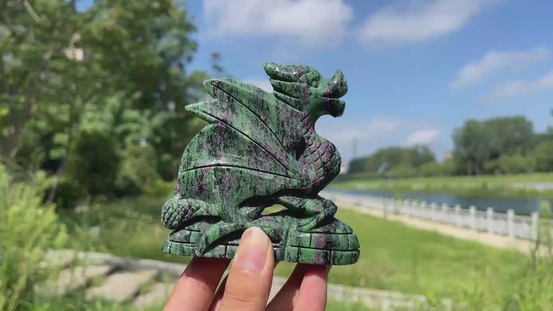 Unique,A Slightly Imperfect Natural Crystal Ruby In Zoisite Flying Dragon Carving