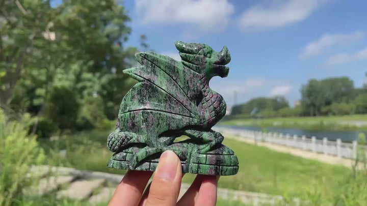 Unique,A Slightly Imperfect Natural Crystal Ruby In Zoisite Flying Dragon Carving