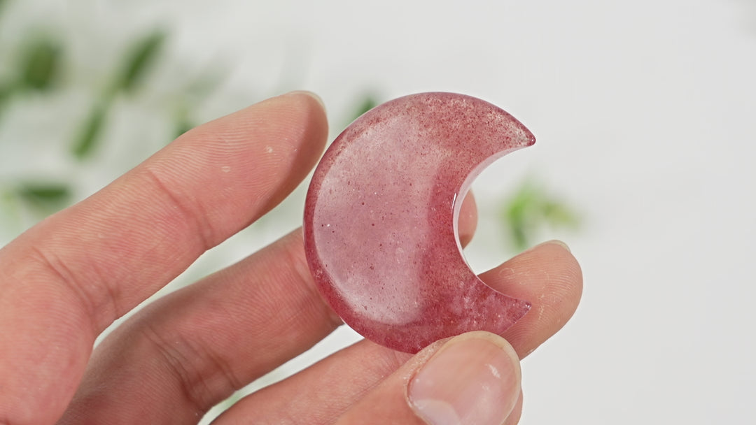Natural Crystal Strawberry Quartz Moon